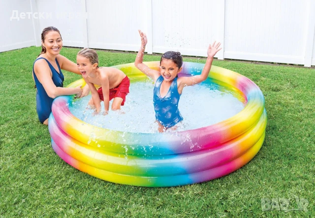 Детски надуваем басейн Intex, среден, 147 x 33 см, 330 литра, PVC, Rainbow Ombre