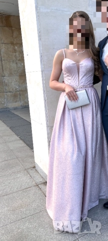 Официална рокля в розов брокат цвят, снимка 3 - Рокли - 48066206