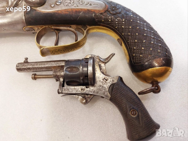 Рядък, в отлично състояние, двуцевен капсулен пищов-дамаскова стомана, снимка 8 - Антикварни и старинни предмети - 52292828