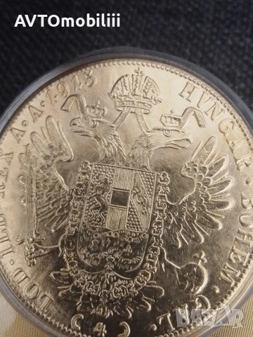 Позлатена с 24 карата злато голяма монета 4 Дуката 1915 г със сертификат , снимка 7 - Нумизматика и бонистика - 53796504
