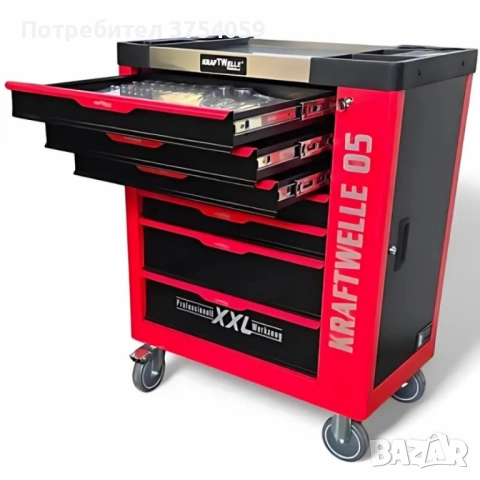 Професионална количка с инструменти Kraftwelle 05 - 7 чекмеджета и над 250 инструмента, снимка 8 - Куфари с инструменти - 52393724