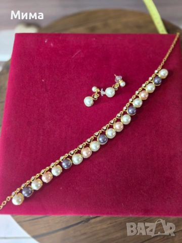 Комплект колие и обеци с изкуствена перла, снимка 6 - Колиета, медальони, синджири - 54010306