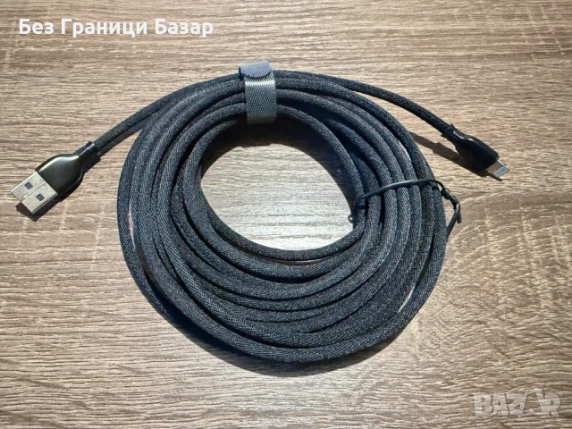 Нов Дълъг кабел за iPhone 5 метра – USB към Lightning, оплетка Айфон