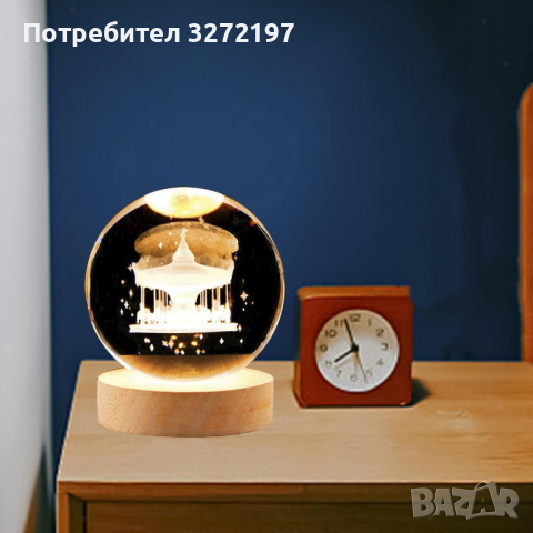 LED Светеща кристална топка/лампа, 3D сензорна -Въртележка с коне, снимка 2 - Настолни лампи - 45036554