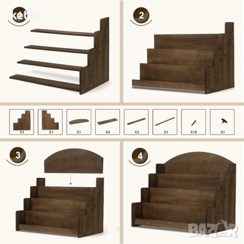 PUERSI 4-степенна дървена стойка за дисплей на поздравителни картички, снимка 5 - Други - 52947261