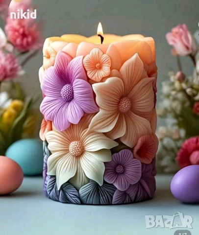 3D кръг висок цилиндър с цветя Петуния силиконов молд форма смола шоколад смола гипс свещ декор, снимка 2 - Форми - 51268577