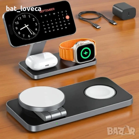 Зарядна станция QTlier, съвместима с Magsafe Charger, 3 в 1, снимка 6 - Безжични зарядни - 53927597