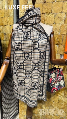 Дамски Шалове - Кашмир ⚜️ GUCCI , снимка 2 - Шалове - 52474190