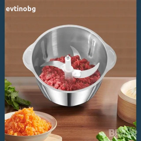 Висококачествен електрически чопър за смилане на месо,ядки и зеленчуци с обем 3 литра нов, снимка 3 - Миксери - 53801485