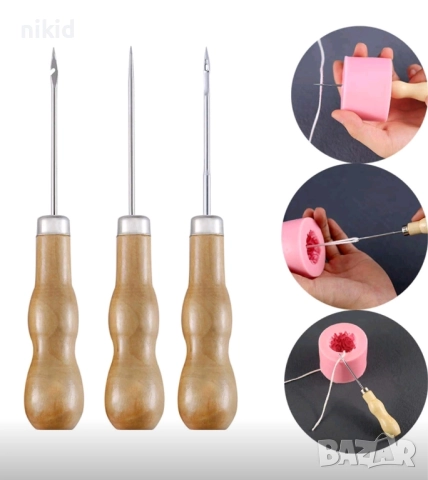 шило острие инструмент игла за пробиване измушване на фитил фитили за свещ свещи силиконо молд колан, снимка 5 - Други - 49339782