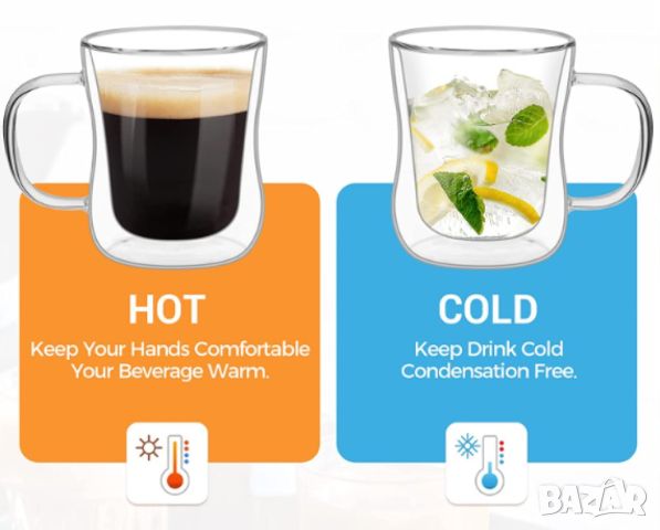 Стъклена чаша за капучино или чай с двойно дъно 350 мл - ПРОМОЦИЯ, снимка 5 - Чаши - 46675476