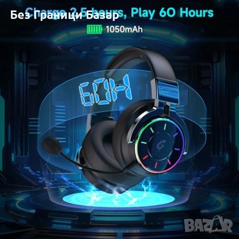 Нов Геймърски хедсет безжичен 60ч батерия, шумопотискане, RGB, PS5/PC, снимка 3 - Bluetooth слушалки - 52502828