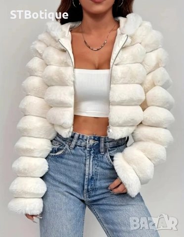 🧥 Елегантно дамско палто от изкуствена козина и качулка – STBoutique, снимка 11 - Якета - 51937982