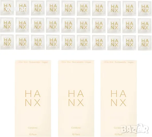 Презервативи HANX, Ултратънки, естествен латекс със силиконов лубрикант, Стандартни (опаковка от 30)