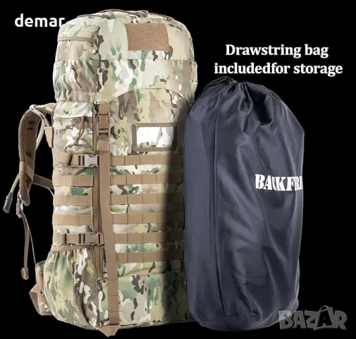 75 литра тактическа раница с вътрешна рамка, MOLLE и хидратираща система за къмпинг, лов, туризъм, снимка 7 - Раници - 50042338