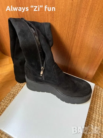 Дамски чизми над коляното Oleksy платформа, велур+текстил