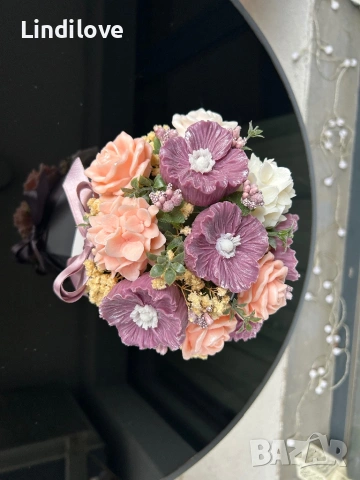 Букет от цветя от соев восък, снимка 6 - Изкуствени цветя - 54292336