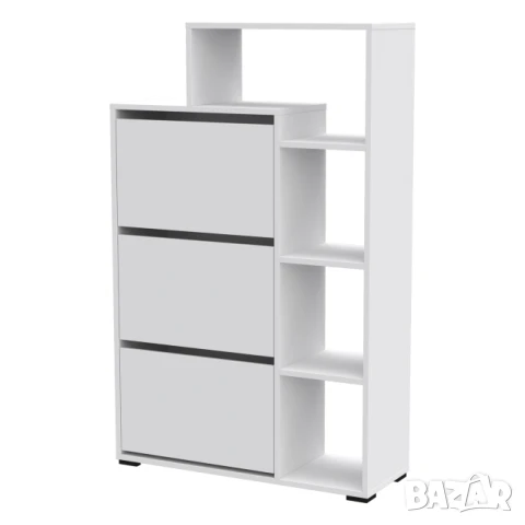 Шкаф за обувки бял с етажерка 