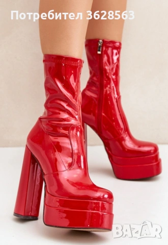 Червени лачени ботуши, снимка 3 - Дамски ботуши - 53219705