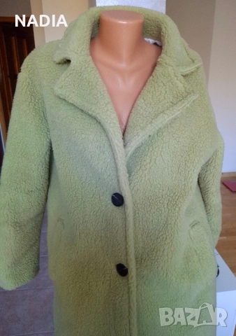 Зелено пухкаво палто, снимка 2 - Палта, манта - 52226118