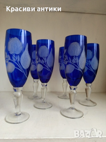 Кристални чаши Бохемия, колекционерски, високи, рьчна изработка