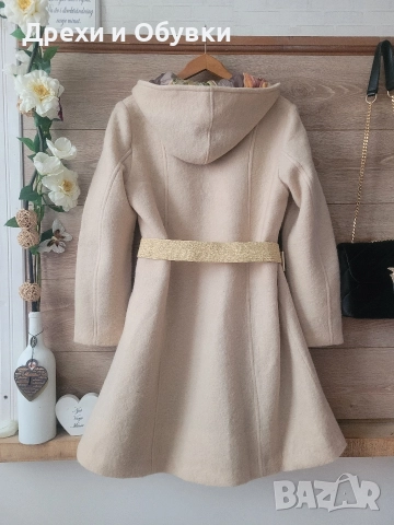 Бежово палто с качулка , снимка 4 - Палта, манта - 49184376