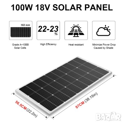Комплект 100w соларен панел + 30А контролер + кабели 8м., снимка 4 - Друга електроника - 46295767