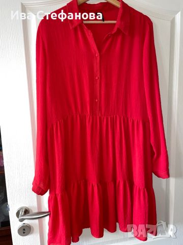 Нова червена ежедневна елегантна широка кройка волани къдри рокля , снимка 2 - Рокли - 46439563