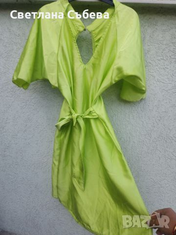 Зелена рокля сатен, снимка 1 - Рокли - 45926705