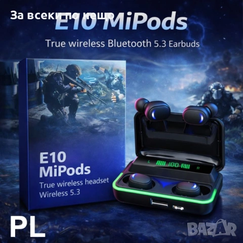 Безжични слушалки E10 МiPods 5.3 с LED дисплей /ED-BJLDP-1010 Код P1976, снимка 3 - Безжични слушалки - 53926940