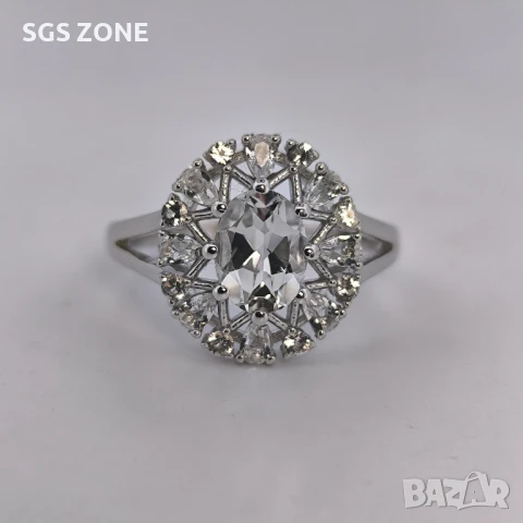 СРЕБЪРЕН ПРЪСТЕН С ПРОЗРАЧЕН ТОПАЗ И СИН ТОПАЗ С ПРОЗРАЧЕН МНОГОЦВЕТЕН , снимка 4 - Пръстени - 51143953