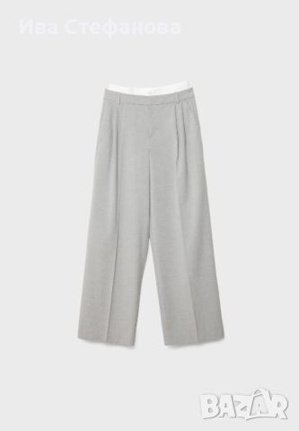 Елегантен широк крачол сив панталон с контрастен бял колан вътрешна вложка , снимка 8 - Панталони - 45438577