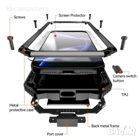 R-JUST Калъф с Протектор за iPhone 17 Pro | Удароустойчив, Водоустойчив (IP54) | Вграден стойка, снимка 6 - Калъфи, кейсове - 52052151