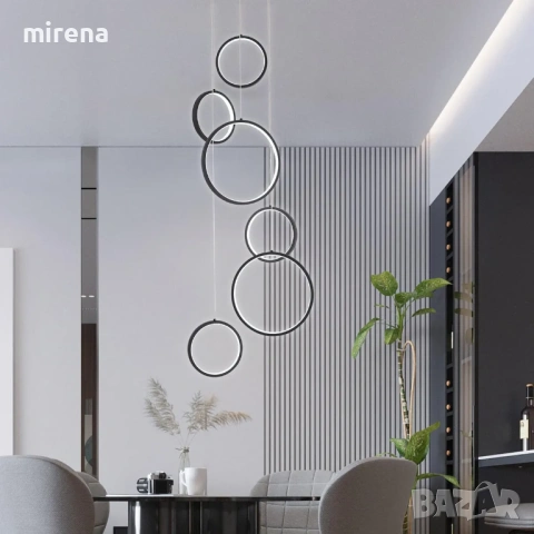 6-пръстенов кръг ринг модерен лед LED полилей за висок таван, димируем, снимка 6 - Лампи за таван - 53224962