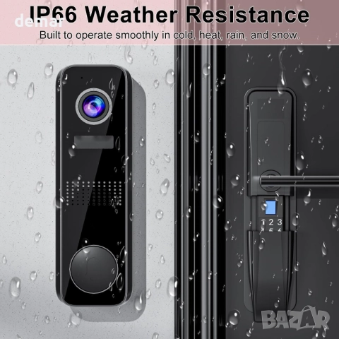 Безжична видеокамера за врата със звънец,2K HD,само облачно съхранение, снимка 9 - IP камери - 51890925