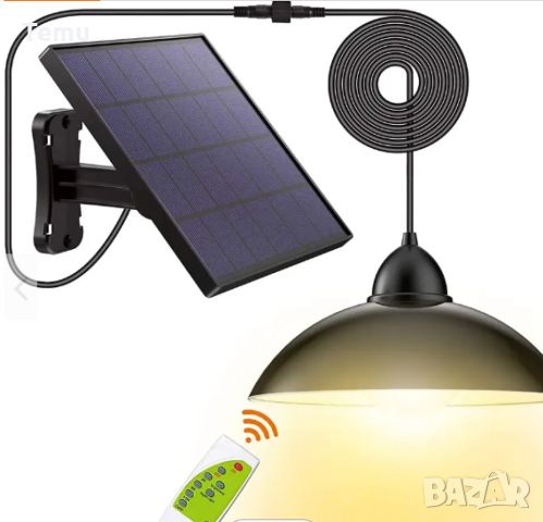 Соларна външна лампа с LED-осветление, широк соларен панел и дистанционно, снимка 2 - Соларни лампи - 45681676
