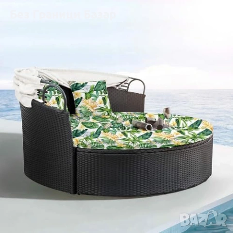 Нов Калъф за кръгло външно легло 168 см с 3 калъфа за възглавници със зелени листа десен, снимка 8 - Други - 54109048