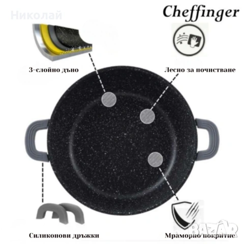 Комплект тенджери Cheffinger – 6 части с мраморно покритие, 20 / 24 / 28 см, снимка 5 - Съдове за готвене - 53115690