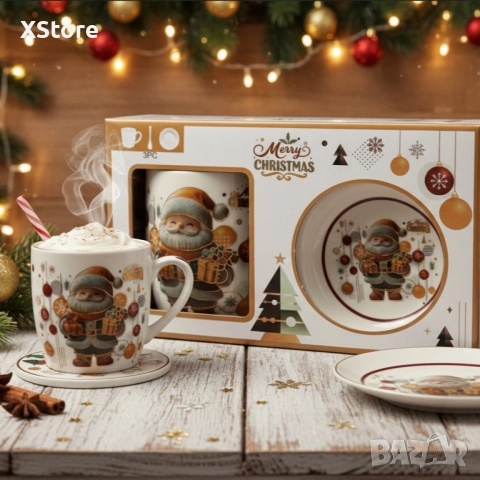 Коледна керамична чаша с капак и лъжица – уют за всяка сутри