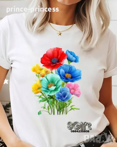 НА ЕДРО Дамска тениска Цветя, снимка 1