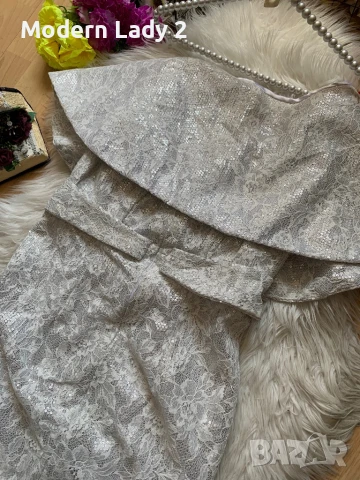 Официална дълга мръсно бяла рокля с пайети, снимка 5 - Рокли - 50990896