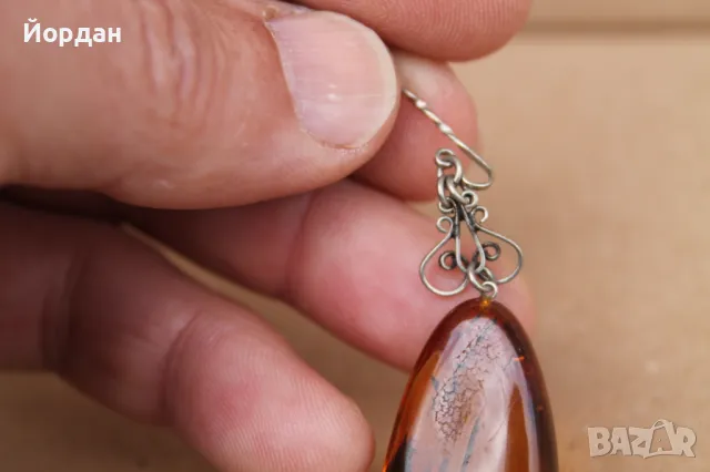 Сребърна игла с кехлибар, снимка 8 - Колиета, медальони, синджири - 49771442