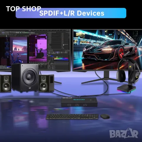 4K@60Hz HDMI KVM превключвател, 2 монитора-2 компютъра, EDID,4 USB 3.0, снимка 2 - Кабели и адаптери - 49417974