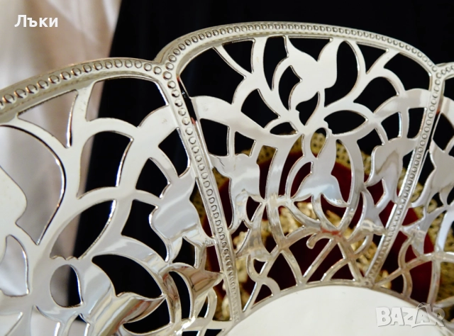 Посребрена фруктиера WMF,съд за сладки,ажур,релеф. , снимка 5 - Антикварни и старинни предмети - 52997491