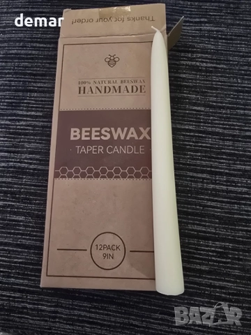 12 броя свещи от пчелен восък, конусовидни, 23 см, време на горене 10 часа, бели, снимка 8 - Други - 52445679