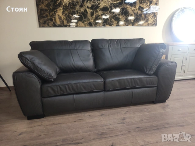 Черен кожен диван тройка Sona, снимка 2 - Дивани и мека мебел - 53730558