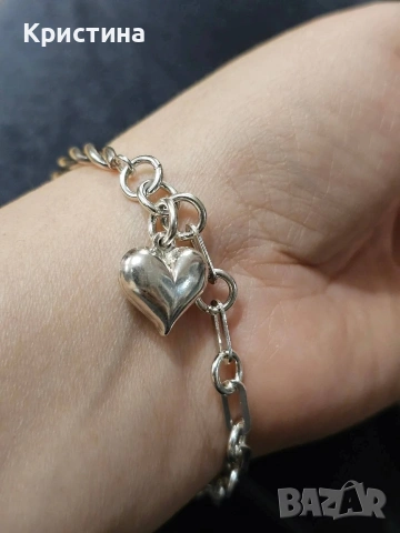 Сребърна гривна със сърце, снимка 2 - Гривни - 53905499