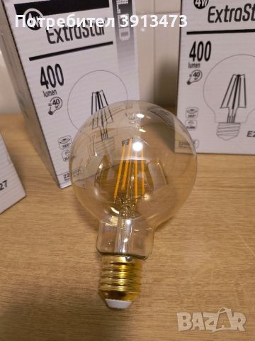 EXTRASTAR Vintage Retro Bulb, G125 E27 LED крушки с нажежаема жичка, топла светлина 2200K, 400 лумен, снимка 1