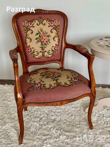 Ретро френски кресла с гобленова дамаска, снимка 6 - Дивани и мека мебел - 45523621