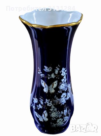  Антикварна истинска кобалтова ваза ръчно рисувана със злато Румъния, снимка 2 - Декорация за дома - 45527724